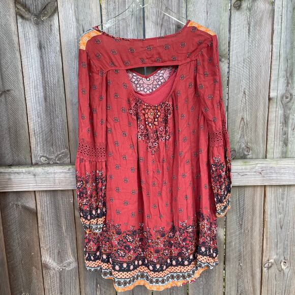 Altar’d State Dress Mini Boho Orange NWT Small Baby Doll Keyhole back - Picture 8 of 11
